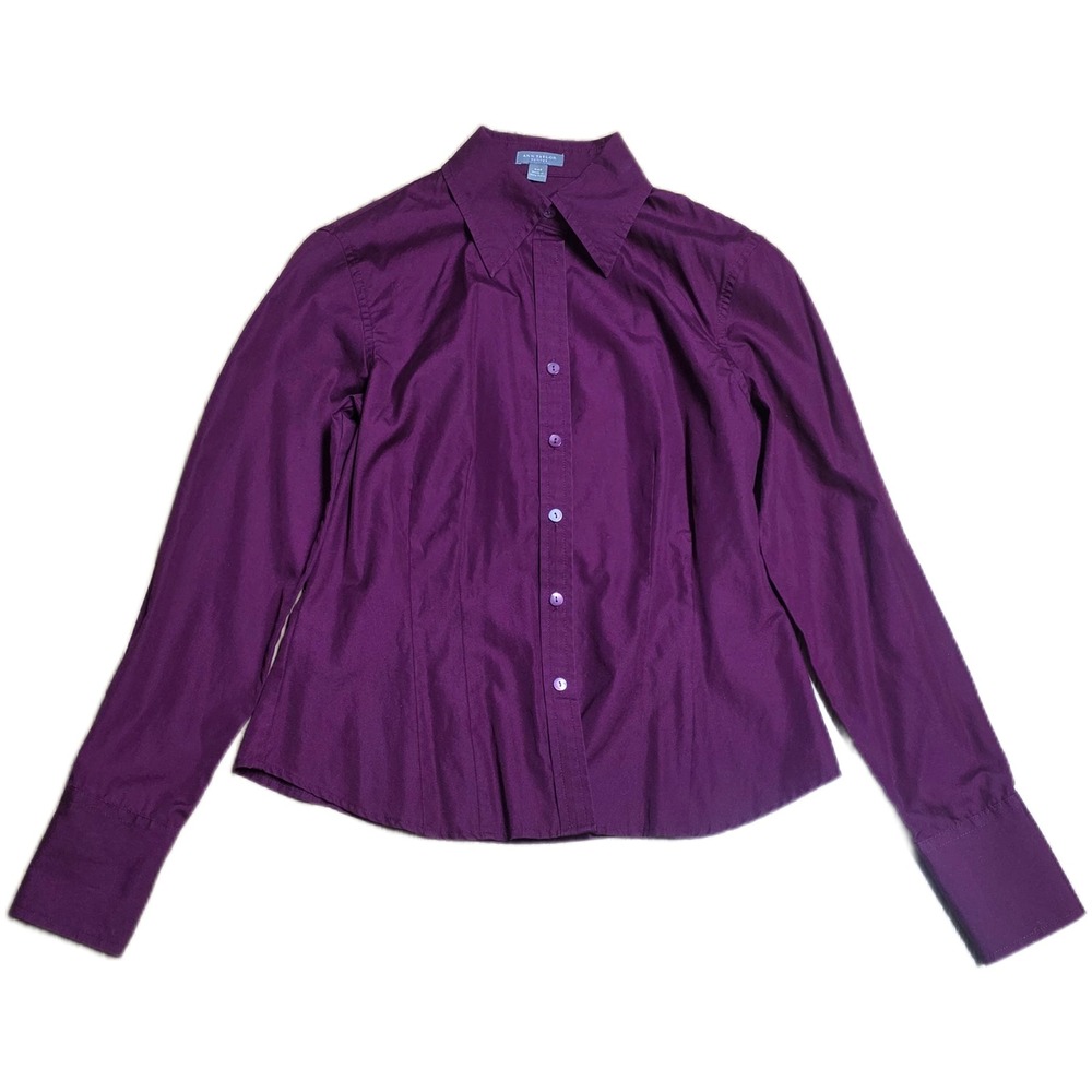 Vintage Ann Taylor‎ Petites Button Up Shirt Women's Size XSP Purple Long Sleeves